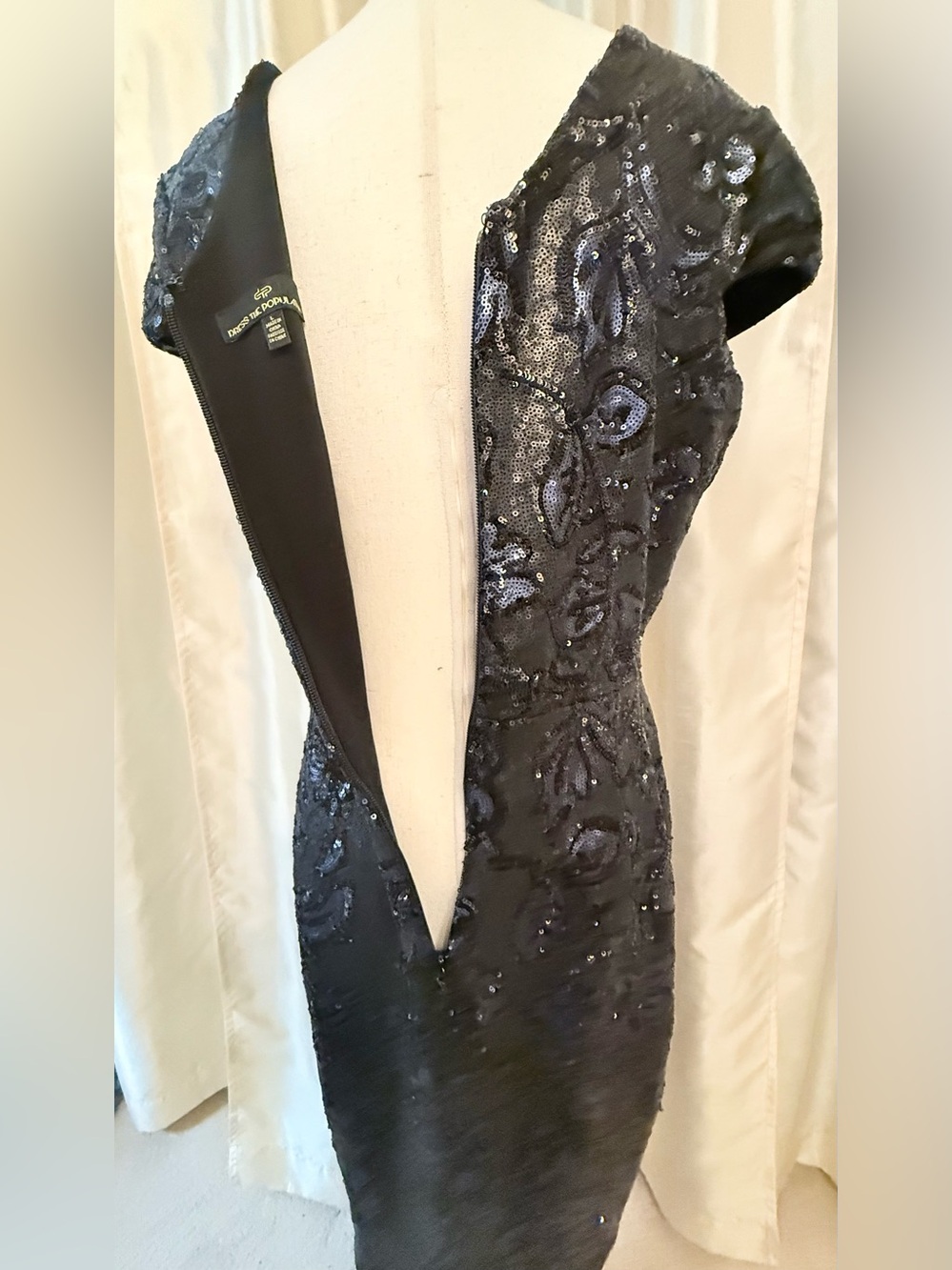 Dress the Population Allison Sequin Midi Dress Black Blue Size Large EUC - Picture 5 of 17
